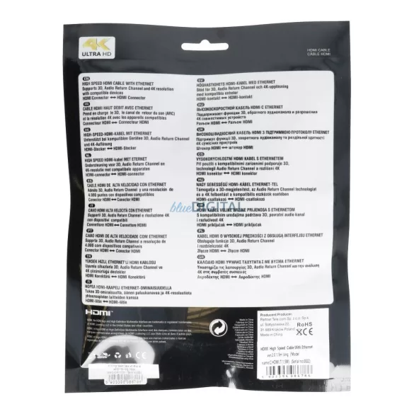 Kábel HDMI - HDMI High Speed ??HDMI kábel Ethernet ver. 2,0 1,5m hosszú BLISTER