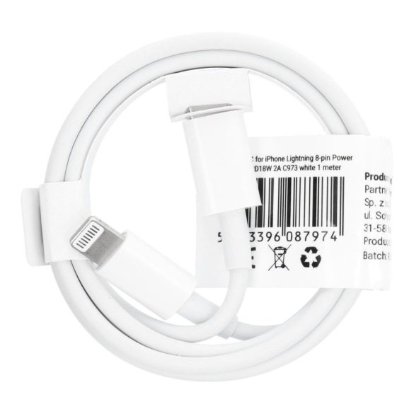 Type-c kábel iPhone Lightning 8 pin csatlakozóval - Power Delivery PD18W 2A C973 fehér 1 méter