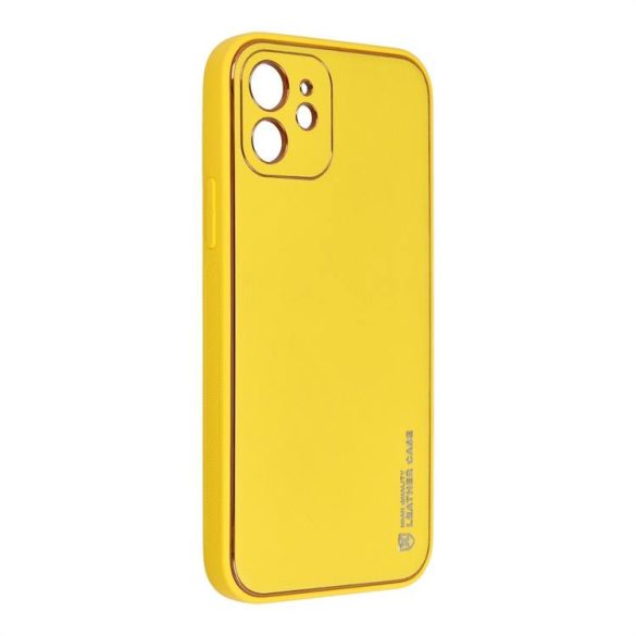 Forcell bőrtok iPhone 12 sárga telefontok