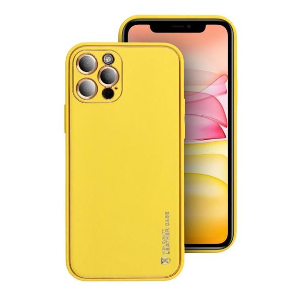 Forcell bőrtok iPhone 12 sárga telefontok