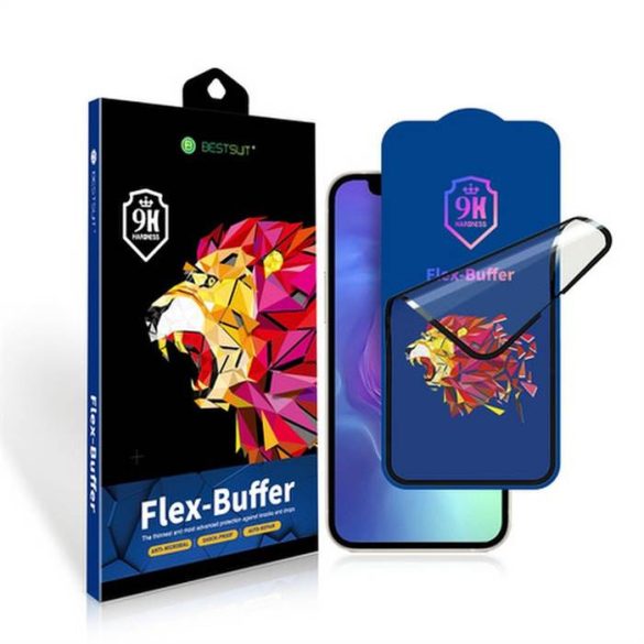 Bestsuit Flex-Buffer Hybrid Glass 5D antibakteriális üvegfólia Apple iPhone 13 Pro Max/14 Plus fekete szegéllyel