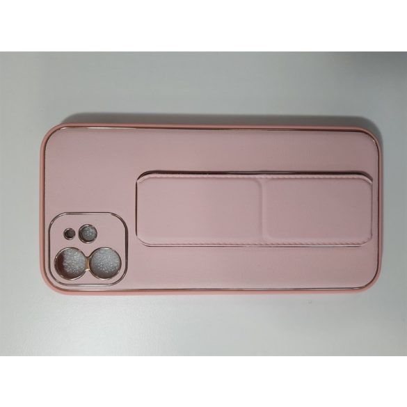 Forcell Bőr Tok kitámasztós iPhone 12/12 Pro fekete Pink