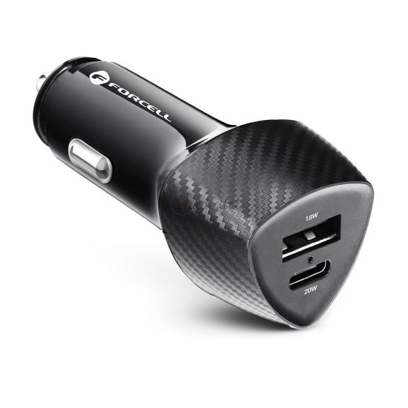 Forcell Carbon Car töltő type-c 3.0 PD20W + USB QC3.0 18W 5A CC50-1A1C fekete (összesen 38W)