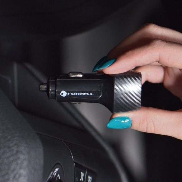 Forcell Carbon Car töltő type-c 3.0 PD20W + USB QC3.0 18W 5A CC50-1A1C fekete (összesen 38W)