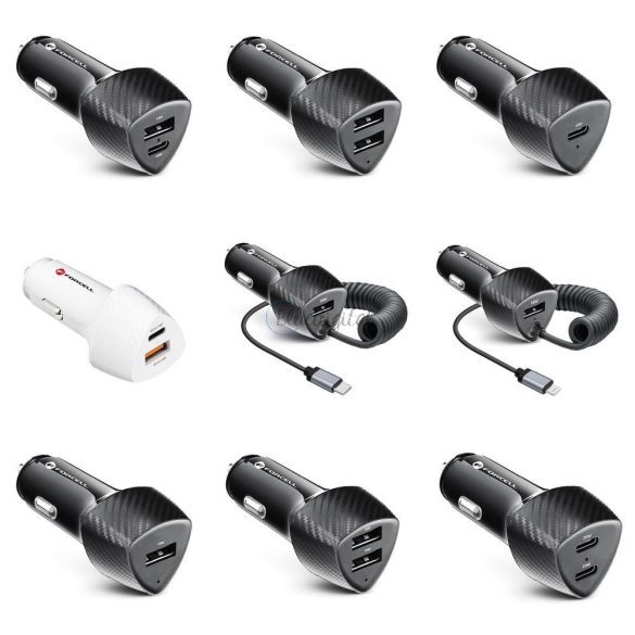 Forcell Carbon Car töltő type-c 3.0 PD20W + USB QC3.0 18W 5A CC50-1A1C fekete (összesen 38W)