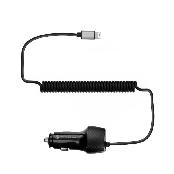 Forcell carbon autós töltöUSB QC 3.0 18W + kábel Apple lightning 8-PIN PD20W CC50-1AL fekete (összesen 38W)