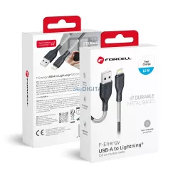   FORCELL Karbon kábel USB A Lightning 8-pin 2,4A CB-01A fekete 1 méter