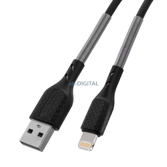 FORCELL Karbon kábel USB A Lightning 8-pin 2,4A CB-01A fekete 1 méter