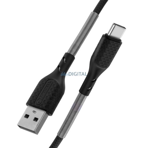 FORCELL Karbon kábel USB C típusra QC3.0 3A CB-02B fekete 1 méter