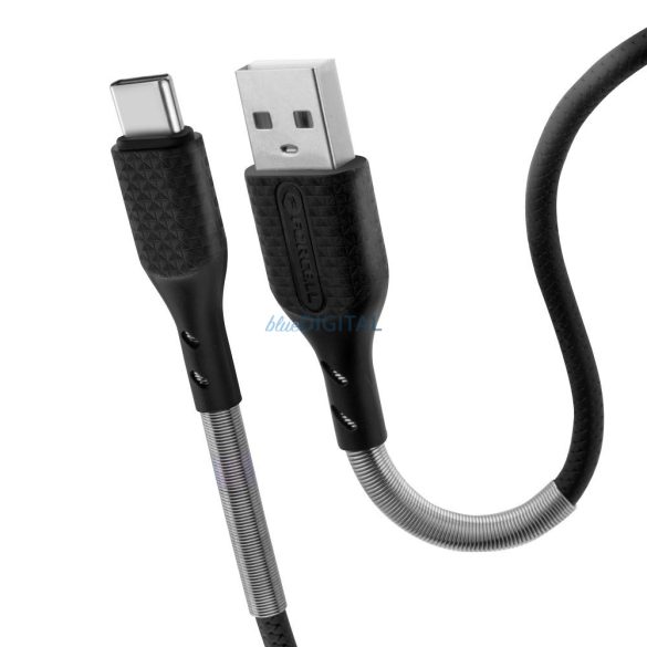 FORCELL Karbon kábel USB C típusra QC3.0 3A CB-02B fekete 1 méter