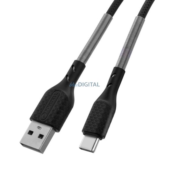 FORCELL Karbon kábel USB C típusra QC3.0 3A CB-02B fekete 1 méter