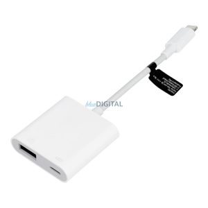 Adapter Lightning - USB 3 + töltés Lightning 8-tűs kamera csatlakozó készlet (kamera, pendrive) fehér