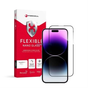 Edzett üvegfólia (Tempered Glass) Forcell Flexibilis 5D Full Glue Iphone 14 Pro Max 6,7" fekete