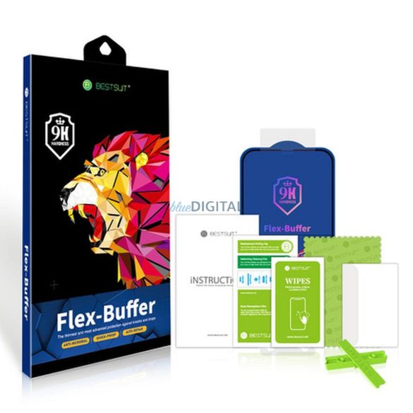 Bestsuit Flex-Buffer Hybrid Glass 5D antibakteriális Biomaster bevonat Apple iPhone 14 Pro Max fekete