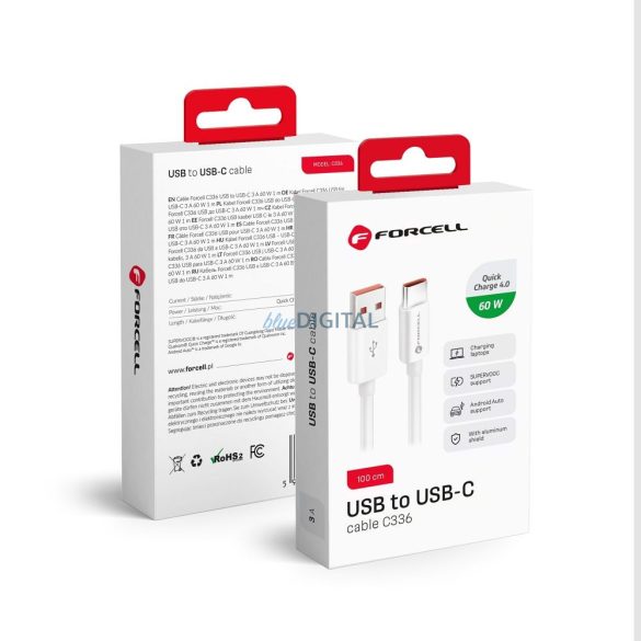 FORCELL kábel USB A-típusból C-típusba QC4.0 3A/20V 60W C336 1m fehér
