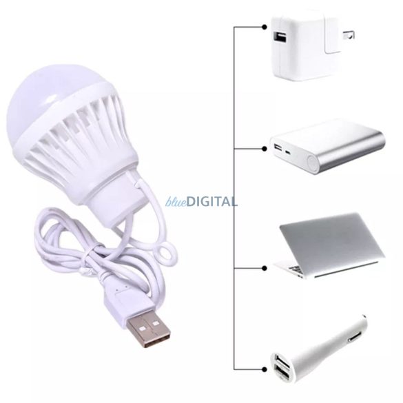 LED izzó USB fehér fény 3W kábel hosszú 1m 200lm 3W kábel hosszú 1m 200lm