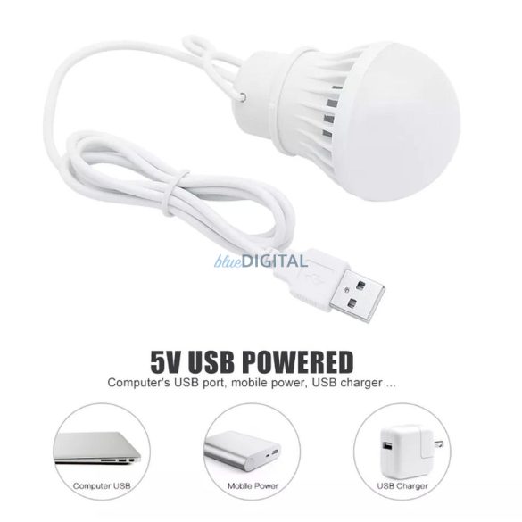 LED izzó USB fehér fény 3W kábel hosszú 1m 200lm 3W kábel hosszú 1m 200lm