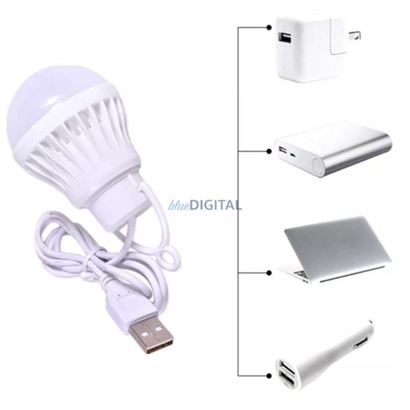 LED izzó USB fehér fény 5W-os kábel hosszú 1m 350lm