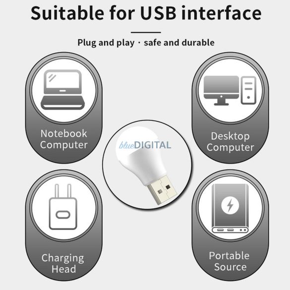 LED izzó USB fehér fényhez 1W 6500K