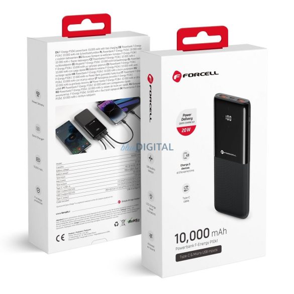 FORCELL Powerbank F-Energy P10k1 PD 20W QC 10000mah fekete