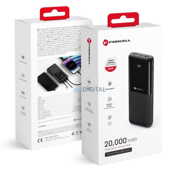 FORCELL Powerbank F-Energy P20k1 PD 20W QC 20000mah fekete