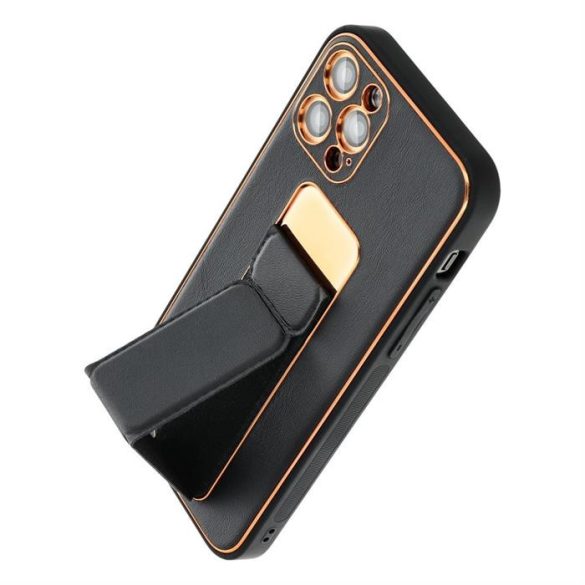 LEATHER Case állvánnyal az IPHONE 15 PRO fekete tok