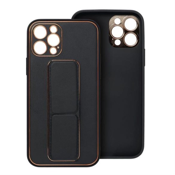 LEATHER Case állvánnyal az IPHONE 15 PRO fekete tok