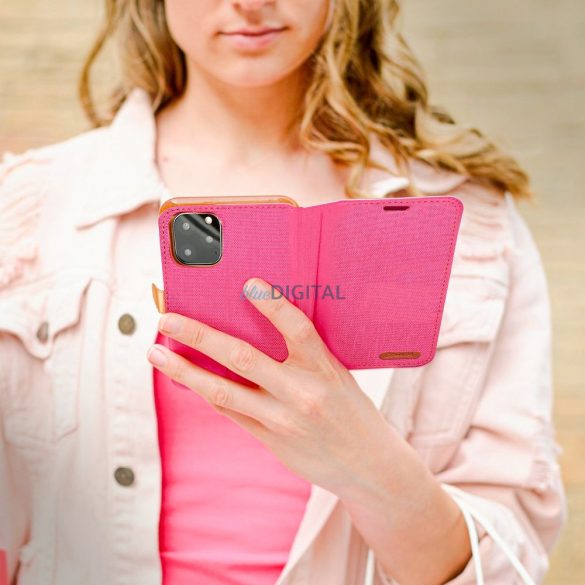 CANVAS könyvtok iPhone 15 Plus rózsaszínű