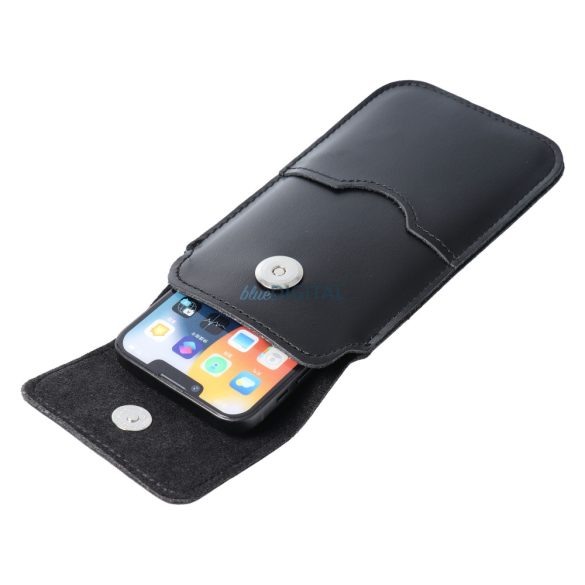 ROYAL - Bőr univerzális telefontáska / fekete - Méret 2XL - iPhone 6 PLUS / SAMSUNG A52 / XIAOMI REDMI NOTE 10