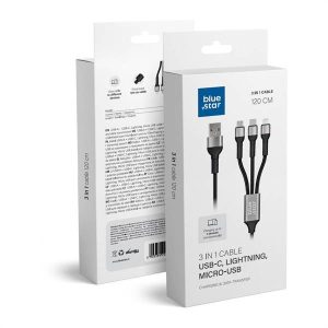 Adatkábel Blue Star - 3 az 1-ben micro USB, USB C és Lightning aljzat