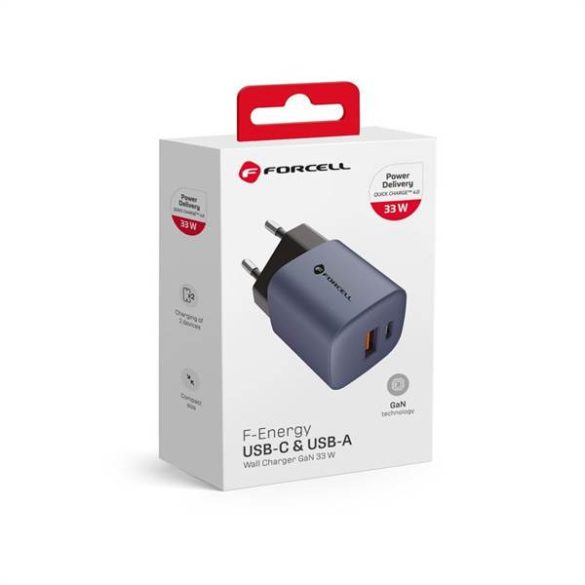 Forcell hálózati töltő 1xUSB és 1xUSB-C csatlakozóval 33W PD QC