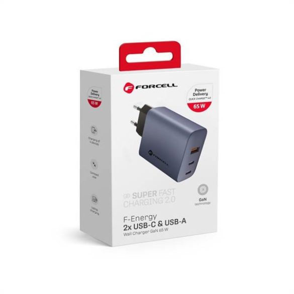 Forcell hálózati töltő 1xUSB és 2xUSB-C csatlakozóval 65W PD QC