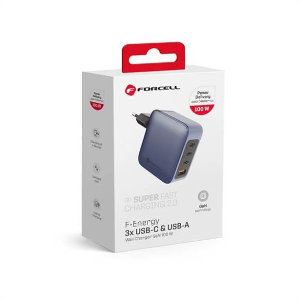 Forcell hálózati töltő 1xUSB és 3xUSB-C csatlakozóval 100W PD QC