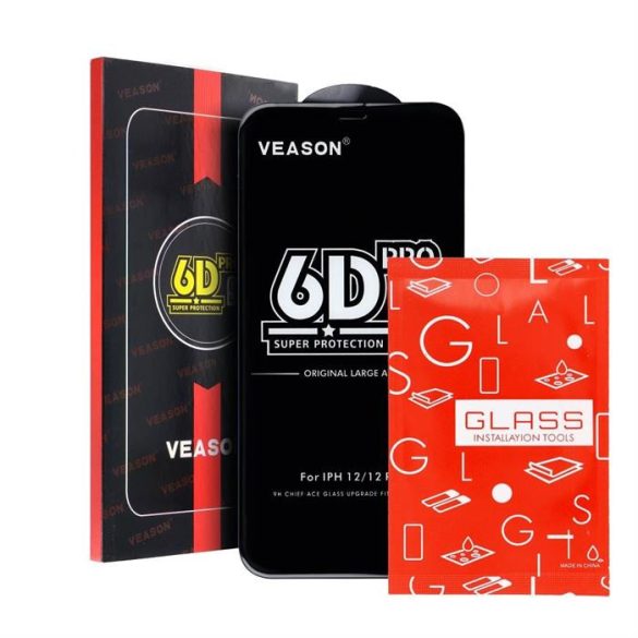 6D Pro Veason Könnyen applikálható üveg - Iphone 15 Pro Max fekete fólia