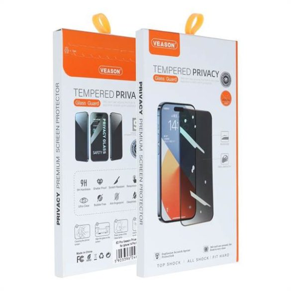 6D Pro Veason adatvédelmi üveg - Iphone 13 Pro / 14 fekete fólia