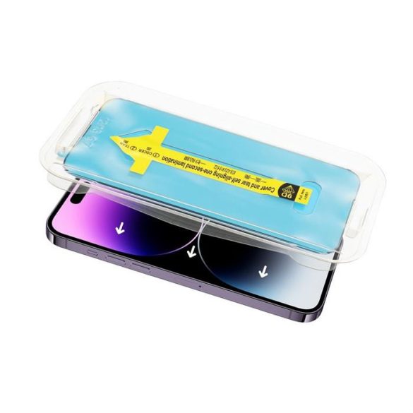 5D Full Glue edzett üveg iPhone 15 Pro fekete + applikátor fólia