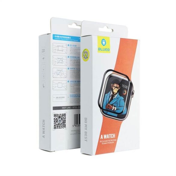 5D Mr. Monkey Glass üvegfólia - Apple Watch SE / SE 2 44mm fekete szegéllyel 