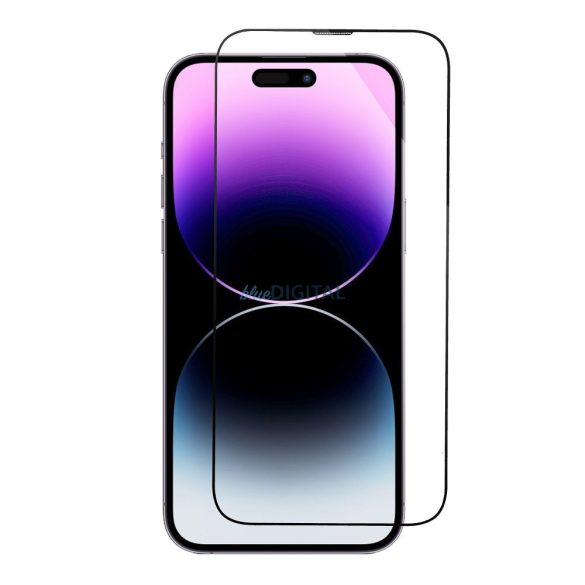 5D Full Glue edzett üveg iPhone 14 Pro Max fekete + applikátor