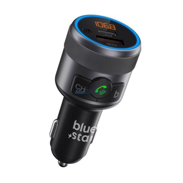 BlueStar C81 autós töltő és FM transzmitter 1xUSB-A és 1xUSB-C csatlakozással 42W szürke