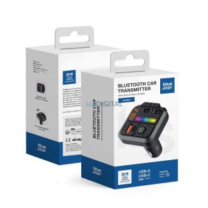 BlueStar BT04B autós töltő és FM transzmitter 1xUSB-A és 1xUSB-C csatlakozással 20W fekete