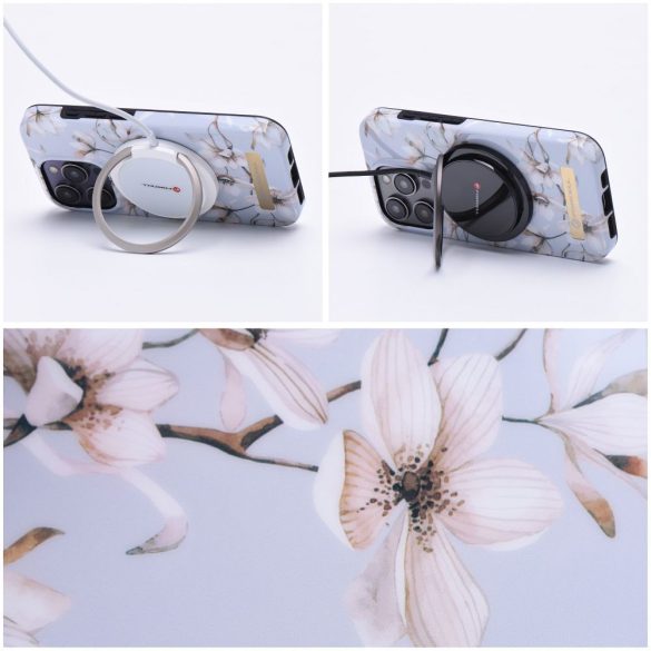 Forcell F-PROTECT Mirage (Spring Flowers) MagSafe-kompatibilis tok iPhone 15 Plus - kék