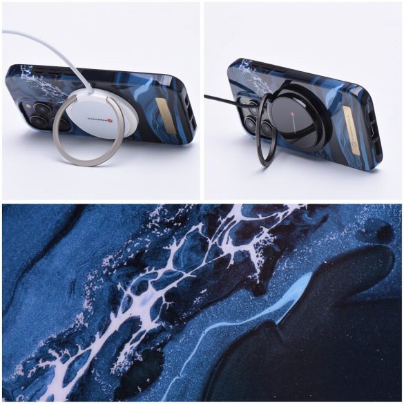 Forcell F-PROTECT Mirage (Ocean Marble) MagSafe-kompatibilis tok iPhone 15 Pro - kék