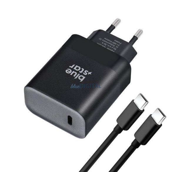 BlueStar TFB-TC-45W hálózati töltő 1xUSB C csatlakozással és Tpye-C - Type-C kábellel 3A 45W - fekete