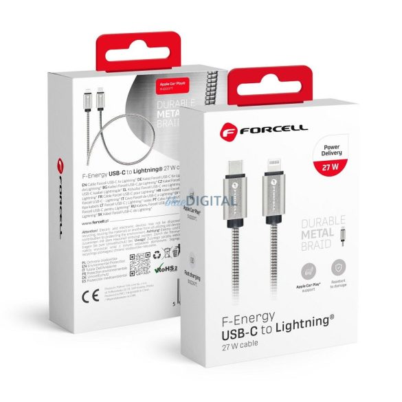 Forcell C238 Type-C - Lightning kábel 27W 1m ezüst színű