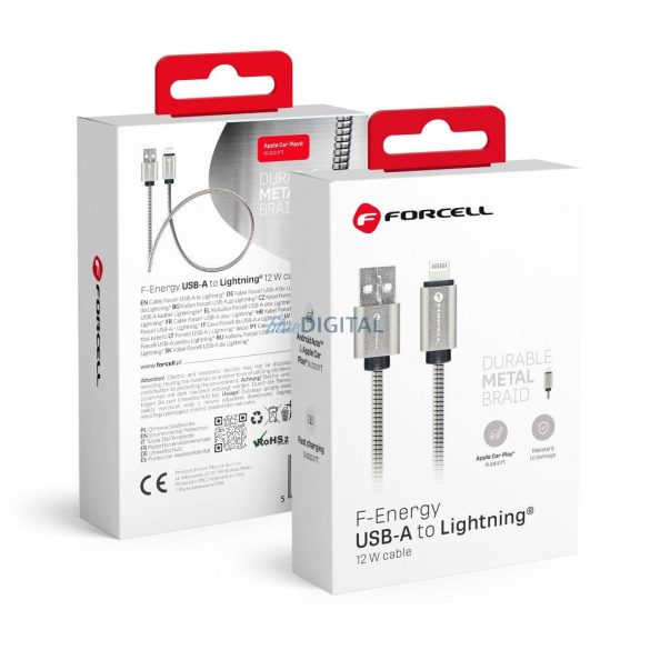 Forcell C236 USB-A - Lightning kábel 2.4A 12W 1m ezüst színű