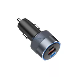   Forcell F-ENERGY Alu autós töltő 1xUSB-A és 2xUSB-C csatlakozással 85W PD QC - szürke