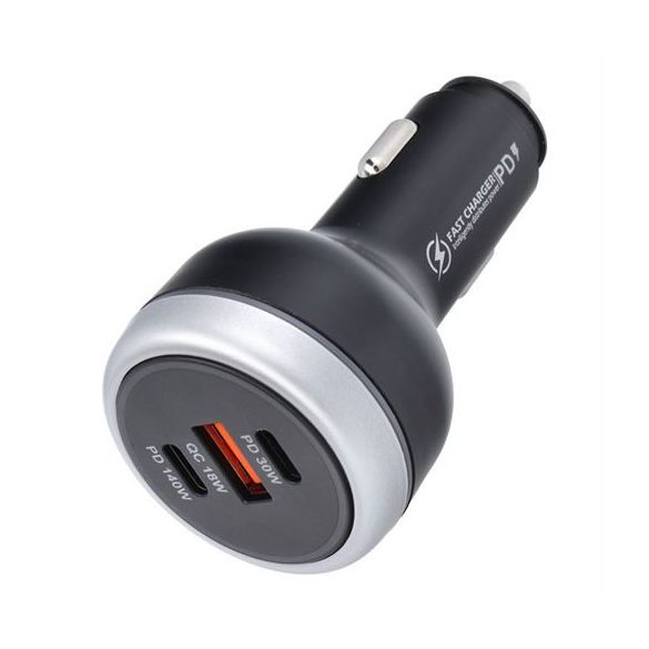 Autós töltő 1xUSB-A és 2xUSB-C csatlakozással 191W - fekete