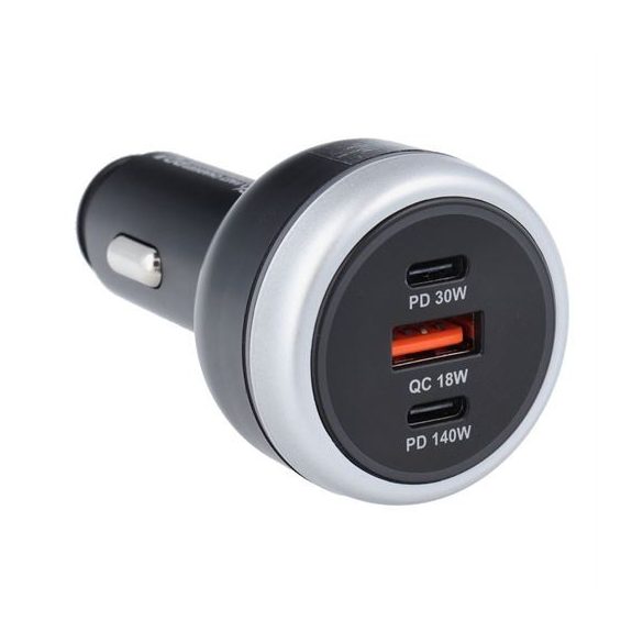 Autós töltő 1xUSB-A és 2xUSB-C csatlakozással 191W - fekete