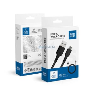 Blue Star USB-A - microUSB adatkábel 1m 2A - fekete