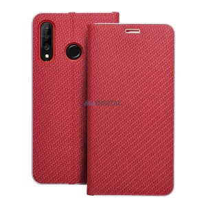LUNA BOOK CARBON könyvtok Huawei P30 Lite - piros